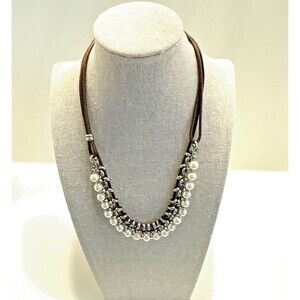 Brown Cord Pearl Necklace